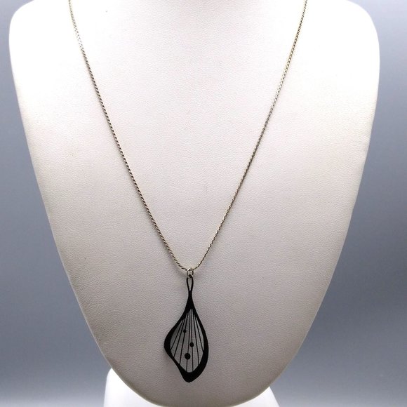 Black Butterfly Wing Pendant on Silver Tone Chain Necklace, Delicate Enamel - Picture 5 of 5